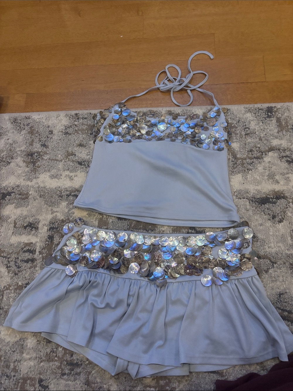 Women’s Light Blue Sequin Two-Piece Dress Set